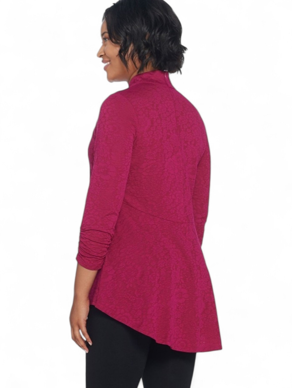 Susan Graver jacquard Textured Berry Mock Neck Plus Size Feminine Tunic Sz 3X - Picture 3 of 9